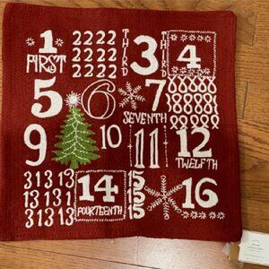 NEW 18” SQ Pottery Barn Red Crewel Advent Throw Pillow Cover Christmas Decor